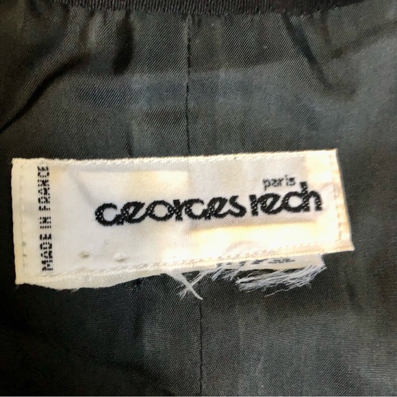 Vintage 80s George Rech Paris Black Crepe Dress Matte Goldtone Buttons Midi sz M - Picture 8 of 13